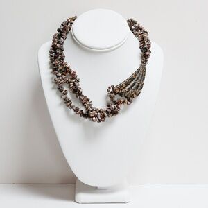 Handmade Jasper beaded necklace with brass clasp